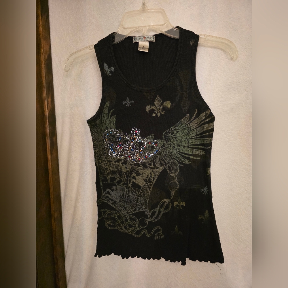 Vintage Suzie Black Embellished Tank Top